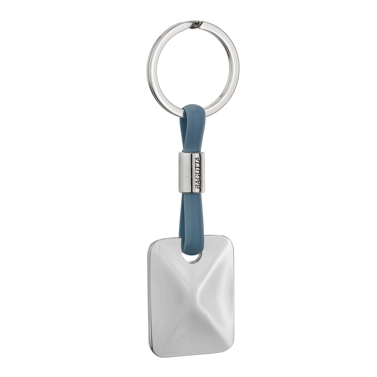 PORTACHIAVI SILVER PLATED CON CORDONE IN SILICONE AZZURRO